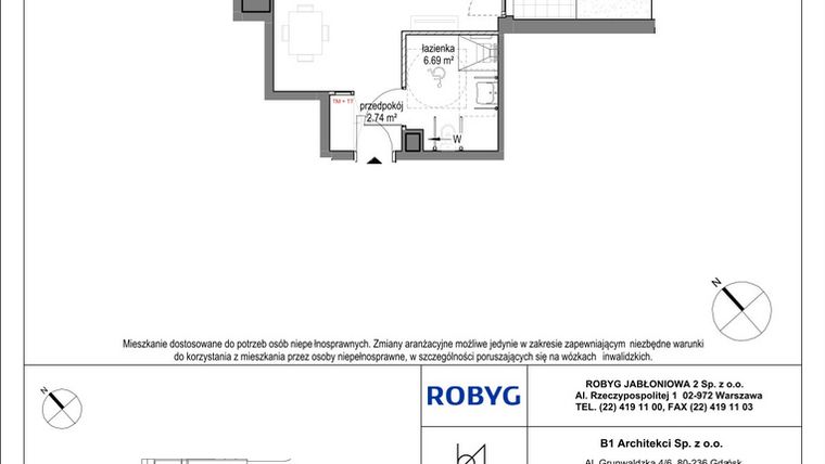 Rzut - Mieszkanie na sprzedaż 1 pokój o powierzchni 34,24 m² - numer A.0M03 w Kobieli 4