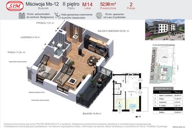Rzut - Mieszkanie na sprzedaż 2 pokoje o powierzchni 52,98 m² - numer 14 w Mściwoja MS-12