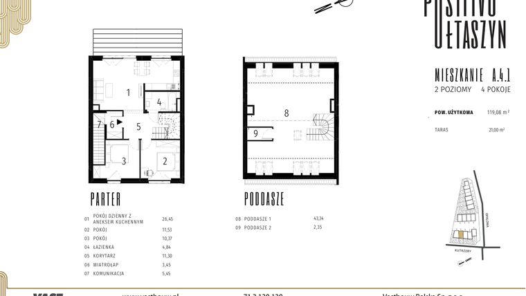 Rzut - Mieszkanie na sprzedaż 5 pokoi o powierzchni 119,08 m² - numer A.4.1 w Positivo Ołtaszyn