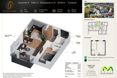Rzut - Mieszkanie na sprzedaż 2 pokoje o powierzchni 52,84 m² - numer M21 w Oleśnica Park