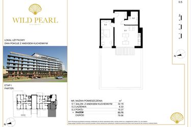 Rzut - Mieszkanie na sprzedaż 2 pokoje o powierzchni 53,75 m² - numer 0.5 w Wild Pearl