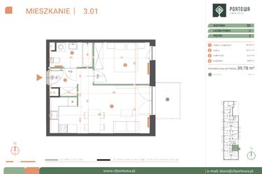 Rzut - Mieszkanie na sprzedaż 2 pokoje o powierzchni 39,7 m² - numer M.03.01 w Casa Feliz Portowa