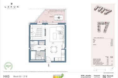 Rzut - Mieszkanie na sprzedaż 1 pokój o powierzchni 44,8 m² - numer LK32B w Lakun