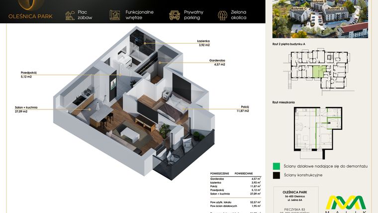 Rzut - Mieszkanie na sprzedaż 2 pokoje o powierzchni 54,52 m² - numer M26 w Oleśnica Park