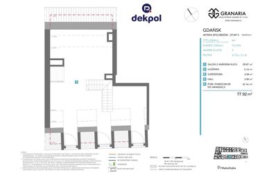 Rzut - Mieszkanie na sprzedaż 1 pokój o powierzchni 77,92 m² - numer 5.6.234.M w Granaria