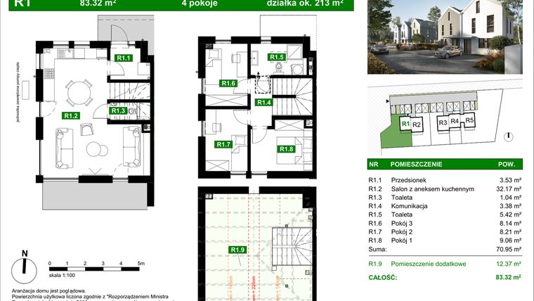 Rzut - Dom na sprzedaż 4 pokoje o powierzchni 83 m² - numer R1 w Zakątek Romanowska