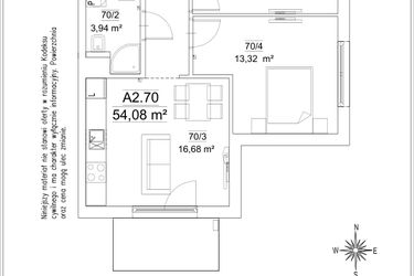 Rzut - Mieszkanie na sprzedaż 3 pokoje o powierzchni 54,08 m² - numer 5B/70 w FORTnatura etap II