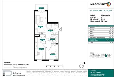 Rzut - Mieszkanie na sprzedaż 3 pokoje o powierzchni 60,46 m² - numer A14 w Milczańska 18