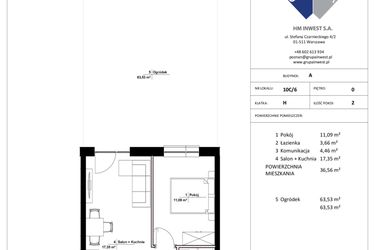 Rzut - Mieszkanie na sprzedaż 2 pokoje o powierzchni 36,56 m² - numer 10C/6 w Jasielska 8C etap II