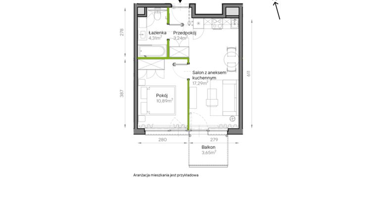 Rzut - Mieszkanie na sprzedaż 2 pokoje o powierzchni 35,73 m² - numer A2/18 w Bemowo Vita