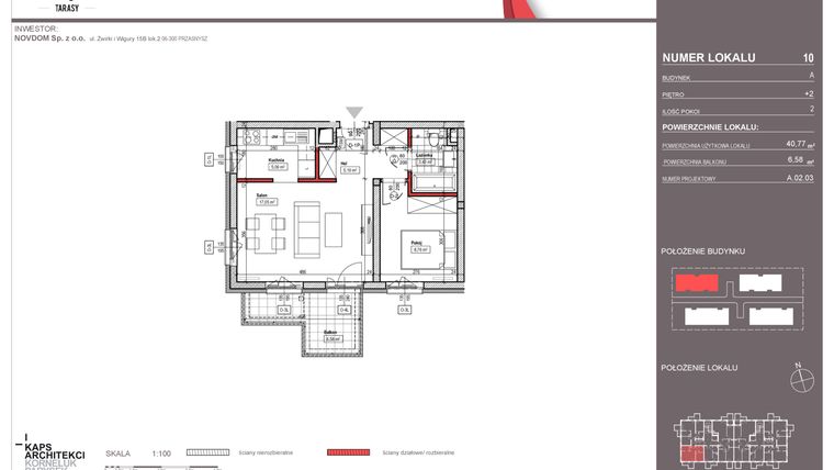 Rzut - Mieszkanie na sprzedaż 2 pokoje o powierzchni 40,77 m² - numer A10 w Makowe Tarasy