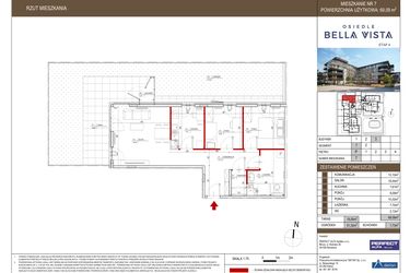 Rzut - Mieszkanie na sprzedaż 3 pokoje o powierzchni 69,09 m² - numer 3.7 w Bella Vista Etap IV