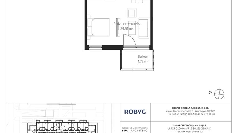 Rzut - Mieszkanie na sprzedaż 1 pokój o powierzchni 38,42 m² - numer J.2M36 w Nadmotławie Apartments etap J