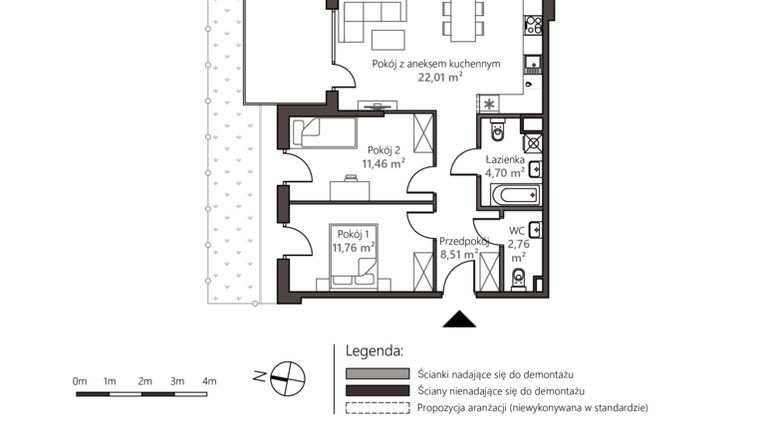 Rzut - Mieszkanie na sprzedaż 3 pokoje o powierzchni 61,2 m² - numer 5C/1 w Nowy Goszyn