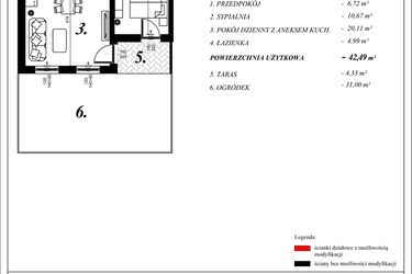Rzut - Mieszkanie na sprzedaż 2 pokoje o powierzchni 42,49 m² - numer 18 w Enklawa Milanówek