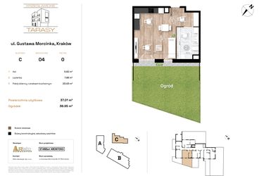 Rzut - Mieszkanie na sprzedaż 1 pokój o powierzchni 37,01 m² - numer C4 w Krzesławickie Tarasy