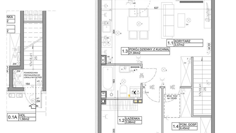 Rzut - Mieszkanie na sprzedaż 3 pokoje o powierzchni 58,82 m² - numer 2 w Manufaktura Marki 2