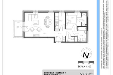 Rzut - Mieszkanie na sprzedaż 2 pokoje o powierzchni 53,66 m² - numer A.12 w Osiedle Telimeny etap III