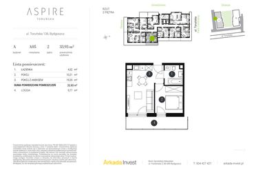 Rzut - Mieszkanie na sprzedaż 2 pokoje o powierzchni 33,93 m² - numer A.5 w Aspire