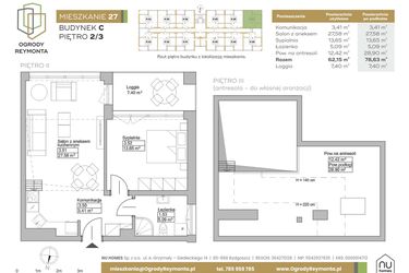 Rzut - Mieszkanie na sprzedaż 2 pokoje o powierzchni 62,15 m² - numer M27 w Ogrody Reymonta