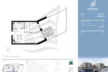 Rzut - Mieszkanie na sprzedaż 2 pokoje o powierzchni 44,2 m² - numer C2.K2.1.5 w Stocznia Residence