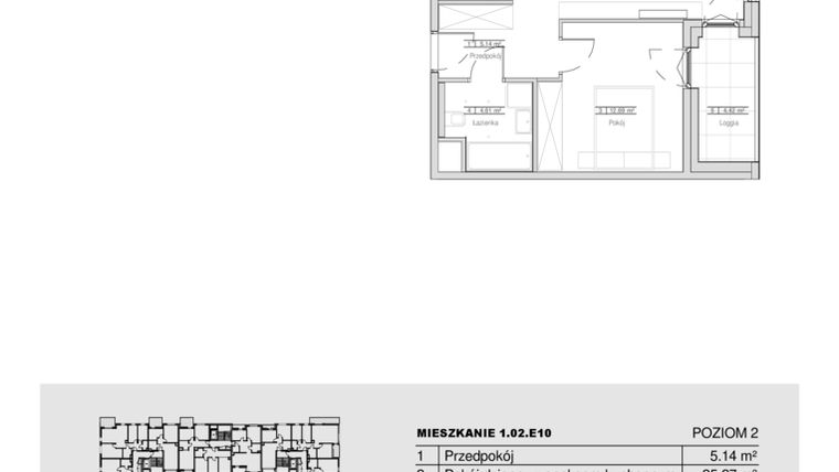 Rzut - Mieszkanie na sprzedaż 2 pokoje o powierzchni 47,71 m² - numer 1.02.E10 w Ogrody Andersa III