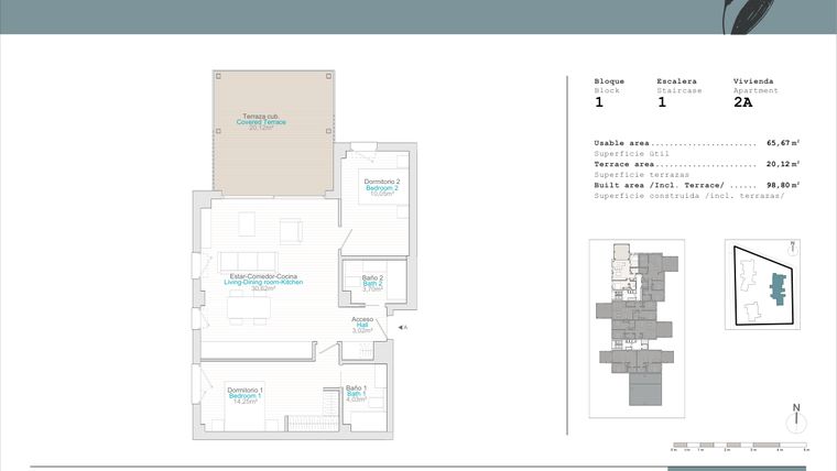 Rzut - Mieszkanie na sprzedaż 2 pokoje o powierzchni 65,67 m² - numer B1-2A w Talasa Celeus y Terra by Quadratia