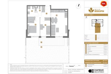 Rzut - Mieszkanie na sprzedaż 3 pokoje o powierzchni 57,19 m² - numer B.2 w Wille Biskupin