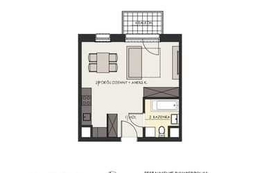 Rzut - Mieszkanie na sprzedaż 1 pokój o powierzchni 32,37 m² - numer 76 w Osiedle Platinum III