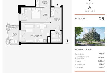 Rzut - Mieszkanie na sprzedaż 2 pokoje o powierzchni 48,54 m² - numer 29 w Semiramis
