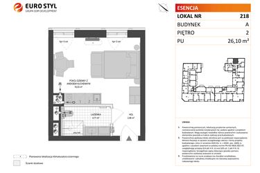 Rzut - Mieszkanie na sprzedaż 1 pokój o powierzchni 26,1 m² - numer A.218 w Esencja - Apartamenty inwestycyjne