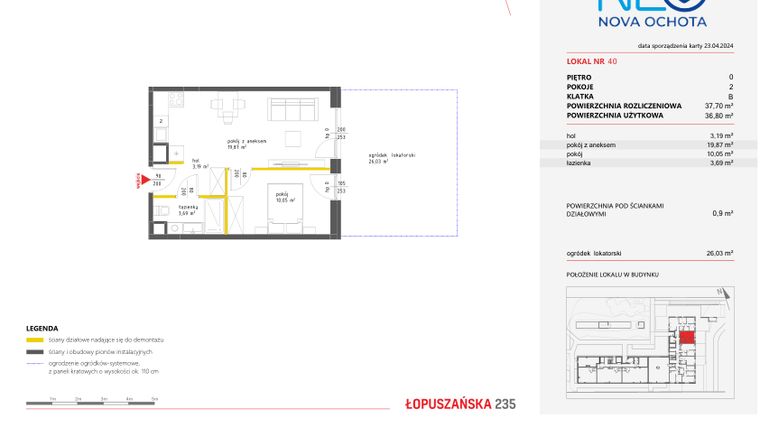 Rzut - Mieszkanie na sprzedaż 2 pokoje o powierzchni 37,7 m² - numer 40 w Neo Nova Ochota