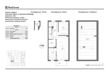 Rzut - Mieszkanie na sprzedaż 3 pokoje o powierzchni 61,62 m² - numer 13B w Bojano, ul. Kazimierza Wielkiego