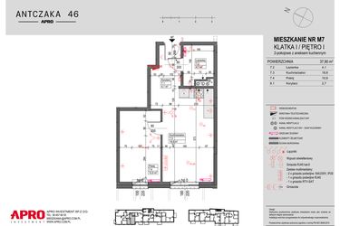 Rzut - Mieszkanie na sprzedaż 2 pokoje o powierzchni 37,9 m² - numer M7 w Antczaka 46