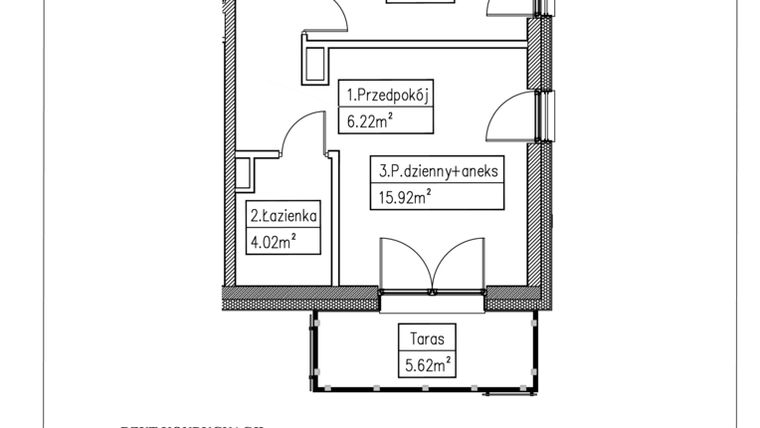 Rzut - Mieszkanie na sprzedaż 2 pokoje o powierzchni 34,71 m² - numer 22 w Działkowa 68
