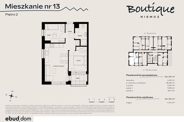 Rzut - Mieszkanie na sprzedaż 3 pokoje o powierzchni 48,28 m² - numer 13 w Boutique NIEMCZ