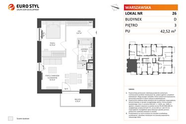 Rzut - Mieszkanie na sprzedaż 2 pokoje o powierzchni 42,52 m² - numer D.26 w Osiedle Warszawska etap II