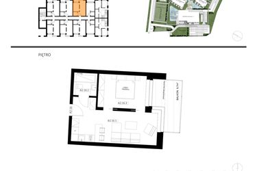Rzut - Mieszkanie na sprzedaż 2 pokoje o powierzchni 39,22 m² - numer A2.16 w Apartamenty Dźwirzyno