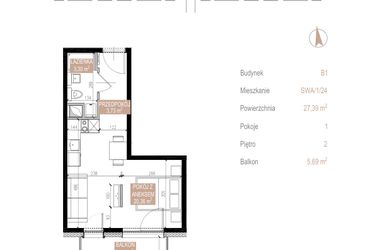 Rzut - Mieszkanie na sprzedaż 1 pokój o powierzchni 27,38 m² - numer SWA/1/24/D w Apartamenty Świeradowska