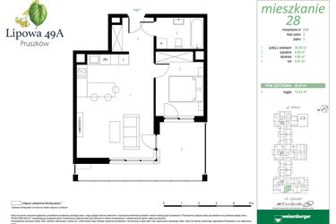 Rzut - Mieszkanie na sprzedaż 2 pokoje o powierzchni 45,41 m² - numer 28A w Lipowa 49A