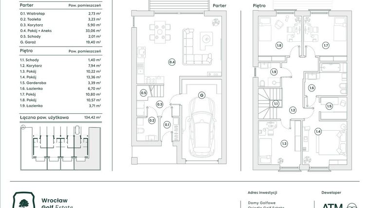 Rzut - Dom na sprzedaż 5 pokoi o powierzchni 134,15 m² - numer 39A w Domy Golfowe II