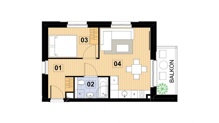 Rzut - Mieszkanie na sprzedaż 2 pokoje o powierzchni 35,42 m² - numer L9 w Green Park Resort III