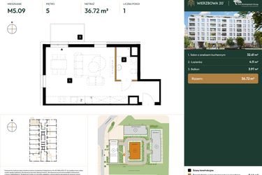 Rzut - Mieszkanie na sprzedaż 1 pokój o powierzchni 36,72 m² - numer B2.5.09 w Wierzbowa 20