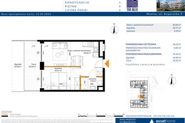 Rzut - Mieszkanie na sprzedaż 2 pokoje o powierzchni 35,34 m² - numer 0.04 w The Blue