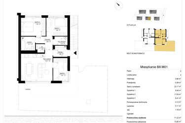 Rzut - Mieszkanie na sprzedaż 4 pokoje o powierzchni 71,22 m² - numer 8.1 w River Park