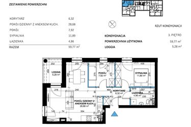 Rzut - Mieszkanie na sprzedaż 3 pokoje o powierzchni 59,77 m² - numer 19 w Comfort Corner