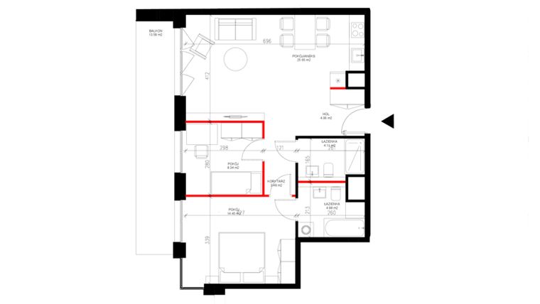 Rzut - Mieszkanie na sprzedaż 3 pokoje o powierzchni 65,08 m² - numer F.2.1 w INSPIRE ETAP V – bud. F, G