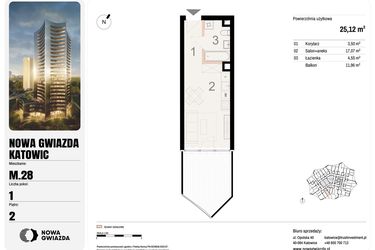 Rzut - Mieszkanie na sprzedaż 1 pokój o powierzchni 25,12 m² - numer M.28 w Nowa Gwiazda
