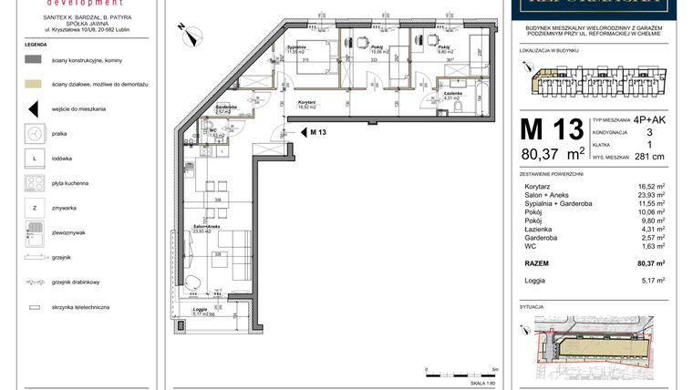 Rzut - Mieszkanie na sprzedaż 4 pokoje o powierzchni 80,37 m² - numer 13 w Nowa Reformacka