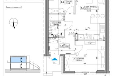 Rzut - Mieszkanie na sprzedaż 3 pokoje o powierzchni 56,89 m² - numer 50B w Osiedle Młodych etap VIII